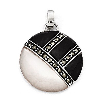 Marcasite MOP &amp; Onyx Pendant Sterling Silver QP3939