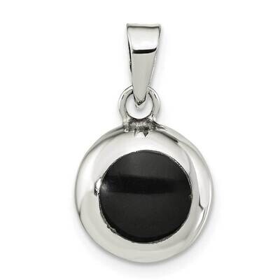 Mop &amp; Synthetic Onyx Round Pendant Sterling Silver Polished QP5465, MPN: QP5465,