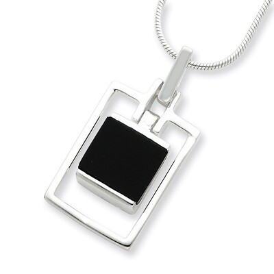 16 Inch Onyx Pendant Necklace Sterling Silver QH730-16, MPN: QH730-16, 191101277030