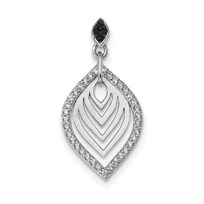 Black Onyx &amp; CZ Diamond Pendant Sterling Silver Rhodium-plated Polished QP4785, MPN: QP4785,