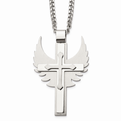 Brushed Cross with Wings Necklace Stainless Steel Polished SRN1633-20 by Chisel, MPN: SRN1633-20, 1…