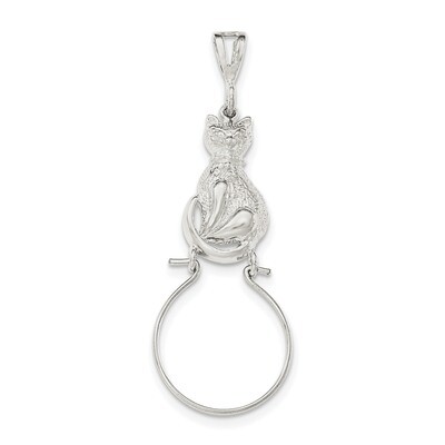 Sitting Cat Charm Holder Pendant Sterling Silver Polished QC8536, MPN: QC8536, 191101359798