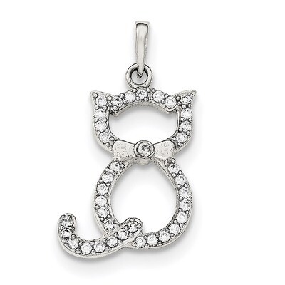CZ Diamond Cat Pendant Sterling Silver Polished QC8883, MPN: QC8883, 191101367809