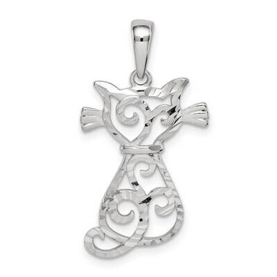 Cat Pendant Sterling Silver Diamond-cut QC9615, MPN: QC9615, 886774083346