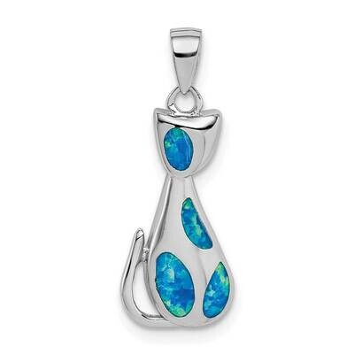 Cat with Created Opal Accents Pendant Sterling Silver QP5127, MPN: QP5127, 883957870472