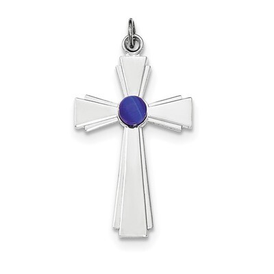 Polished with Blue Cat&#39;s Eye Cross Pendant Sterling Silver QC8207