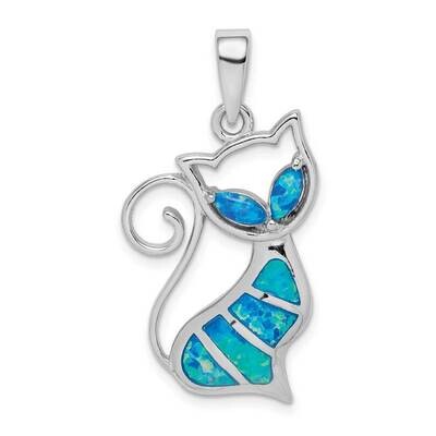 Created Opal Cat Pendant Sterling Silver Rhodium-plated QP5128, MPN: QP5128, 883957600277