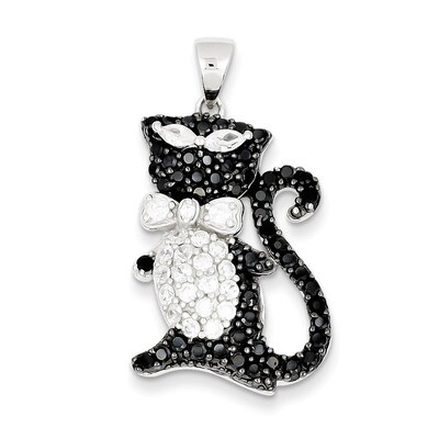 Black &amp; White Diamond Cool Cat Pendant Sterling Silver QP2095, MPN: QP2095, 191101528729