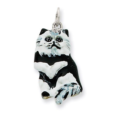 Black &amp; White Cat Charm Sterling Silver Enameled QC6393, MPN: QC6393, 883957458908