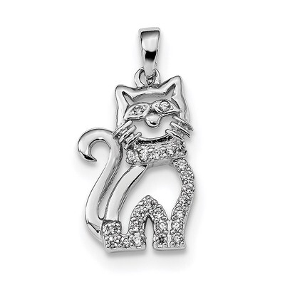 CZ Diamond Cat Pendant Sterling Silver Rhodium-plated QC9304, MPN: QC9304, 886774117928