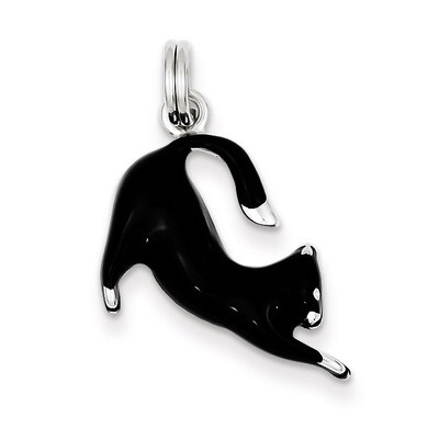 Black Enamel Cat Charm Sterling Silver QC6243, MPN: QC6243, 191101561276