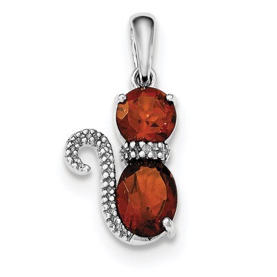 Garnet and Diamond Cat Pendant Sterling Silver Rhodium-plated QP4551GA, MPN: QP4551GA,