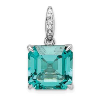 Light Blue Princess Shaped &amp; White CZ Diamond Pendan Sterling Silver Rhodium-Plated QP5480, MPN: QP…