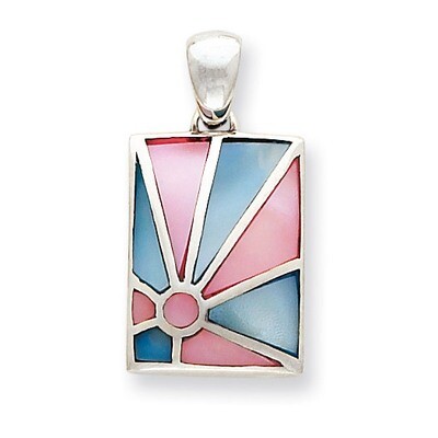 Pink and Blue Mother of Pearl Sunburst Design Pendant Sterling Silver QP529