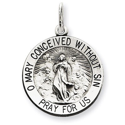 Blessed Mother Medal Antiqued Sterling Silver QC5591, MPN: QC5591, 191101183379