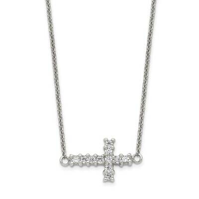 Cross Necklace Sterling Silver CZ Diamond QG5177-18, MPN: QG5177-18, 886774099279