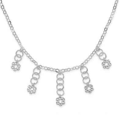 Textured Flower Necklace Sterling Silver Polished QG2884-18, MPN: QG2884-18, 883957056104