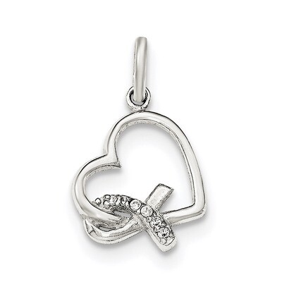 Heart with Awareness CZ Charm Sterling Silver Polished QC8484, MPN: QC8484, 191101471513