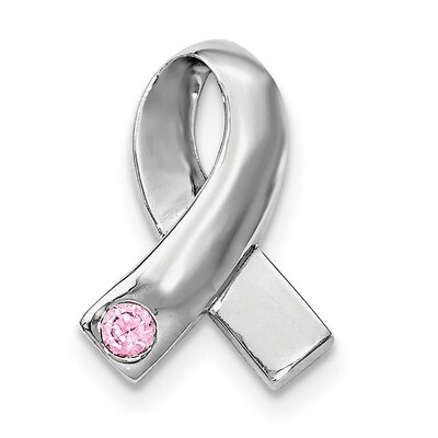 Pink CZ Awareness Ribbon Pendant Sterling Silver Rhodium-plated QC8569, MPN: QC8569, 886774760124