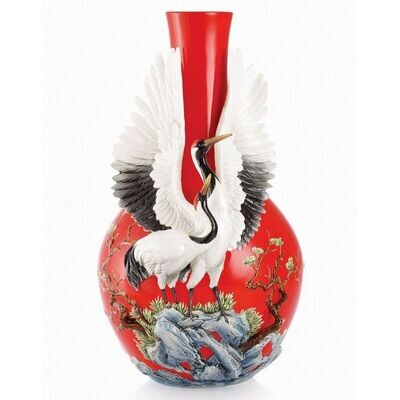 Franz Porcelain Longevity Crane Design Sculptured Porcelain Large Vase FZ03066, MPN: FZ03066,