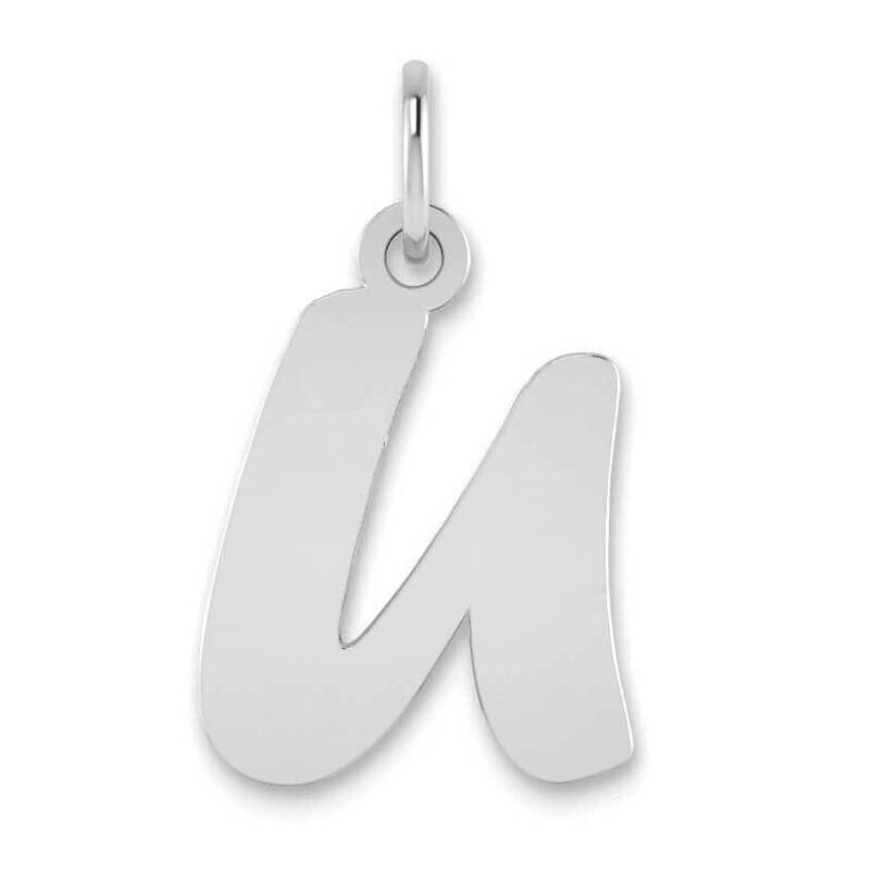 Script Letter U Initial Pendant 14k White Gold Polished YC1438WU