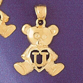 Dazzlers Jewelry Initial U Teddy Bear Pendant Necklace Charm Bracelet in Yellow, White or Rose Gold…