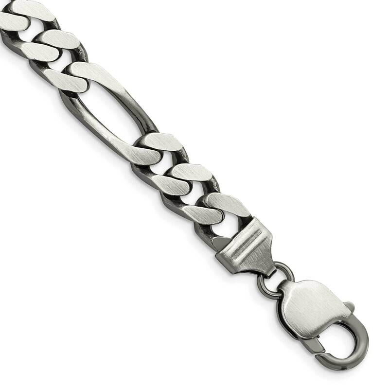 9mm Figaro Chain 9 Inch Sterling Silver Antiqued QFG250A-9, MPN: QFG250A-9,