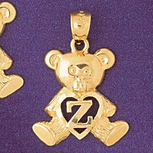 Dazzlers Jewelry Initial Z Teddy Bear Pendant Necklace Charm Bracelet in Yellow, White or Rose Gold…
