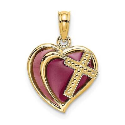 Purple Stained Glass Cross Heart Charm 14k Gold K8622, MPN: K8622, 637218144105
