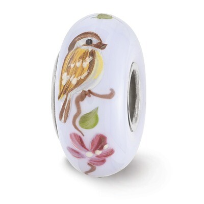 Sparrow Fenton Glass Bead Sterling Silver Hand Painted QRS3631, MPN: QRS3631, 19727648396