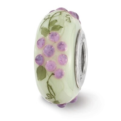 Vineyard Fenton Glass Bead Sterling Silver Hand Painted QRS3583, MPN: QRS3583, 19727638038