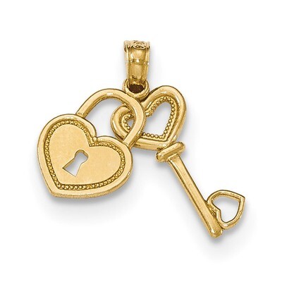 Key and Heart Shaped Lock Moveable Pendant 14k Gold Polished K5150, MPN: K5150, 637218076871
