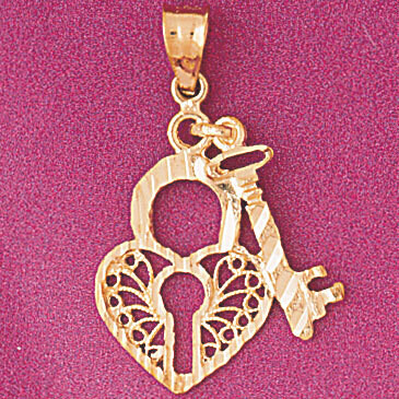 Dazzlers Jewelry Heart with Key and Lock Pendant Necklace Charm Bracelet in Yellow, White or Rose G…