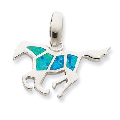 Blue Opal Inlay Horse Pendant Sterling Silver QP1889, MPN: QP1889, 883957537498