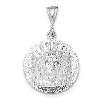 Polished Small Indian Man Head Pendant Sterling Silver QC8958