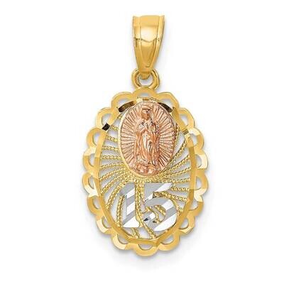 White Rhodium Lady of Guadalupe 15 Pendant 14k Two-tone Gold C4746, MPN: C4746, 883957740638