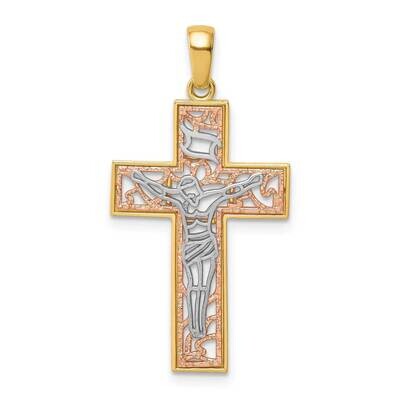 White Rhodium Crucifix Pendant 14k Two-tone Gold C4702, MPN: C4702, 883957874029