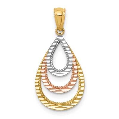 White Rhodium Diamond-cut Teardrop Pendant 14k Two-tone Gold C4679, MPN: C4679, 883957780702