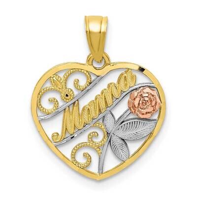 Diamond-cut with White Rhodium Mama Pendant 10k Two-tone Gold 10C1353, MPN: 10C1353, 883957740263