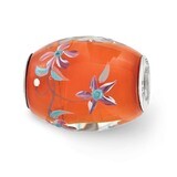 Orange Floral Fenton Glass Bead Sterling Silver Hand Painted QRS3641, MPN: QRS3641, 19727653994