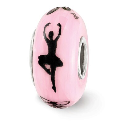 Pink Hand Painted Ballerina Fenton Glass Bead Sterling Silver QRS3627, MPN: QRS3627, 19727650306