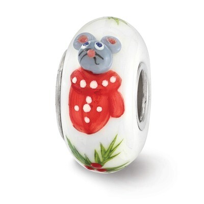 Christmas Mouse Fenton Glass Bead Sterling Silver Hand Painted QRS3615, MPN: QRS3615, 19727646545