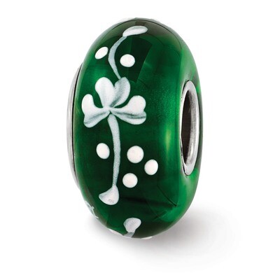 Clover Floral Fenton Glass Bead Sterling Silver Hand Painted QRS3603, MPN: QRS3603, 19727653628