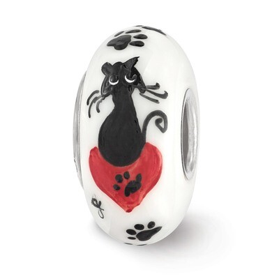 White Cat Paws Fenton Glass Bead Sterling Silver Hand Painted QRS3661, MPN: QRS3661, 19727639424