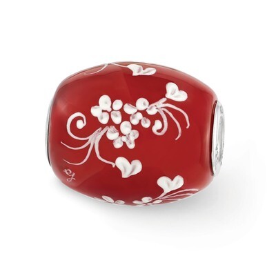Red Floral Hearts Fenton Glass Bead Sterling Silver Hand Painted QRS3650, MPN: QRS3650, 19727647344