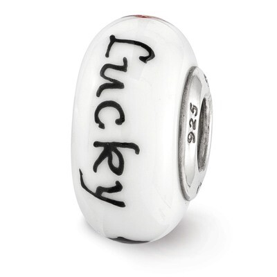 White Lucky Suit Fenton Glass Bead Sterling Silver Hand Painted QRS3619, MPN: QRS3619, 19727654144