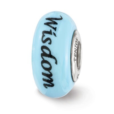 Blue Wisdom Owl Fenton Glass Bead Sterling Silver Hand Painted QRS3605, MPN: QRS3605, 19727655448