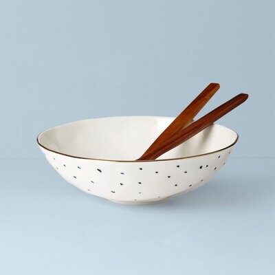 Lenox Blue Bay Salad Bowl with Wood Servers 893670, MPN: 893670,