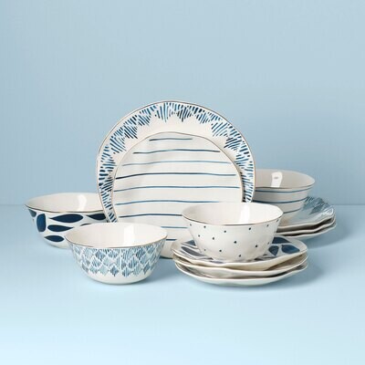 Lenox Blue Bay Ikat 12 Piece Dinnerware Set 893116, MPN: 893116, 194372015493