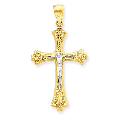 Fleur de Lis Crucifix Pendant 10K Gold &amp; Rhodium 10C1084, MPN: 10C1084, 886774019475
